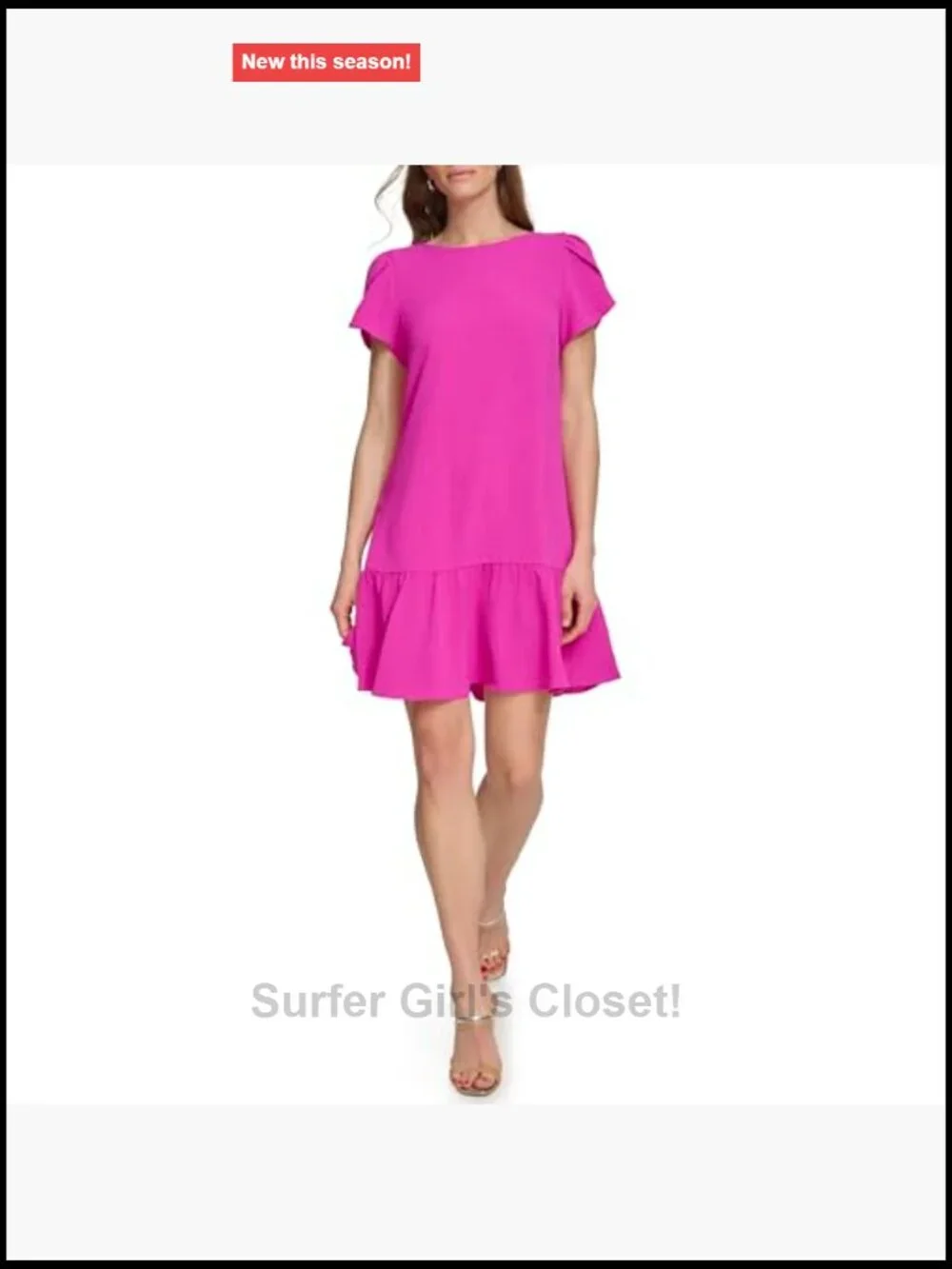 DKNY Tulip Sleeve Ruffle Hem Mini Dress 100% Polyester Flutter Sleeve A-Line